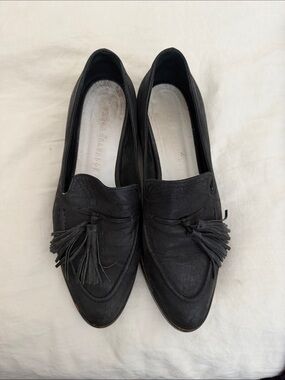 Freda Salvador Black Leather Tassel Loafers